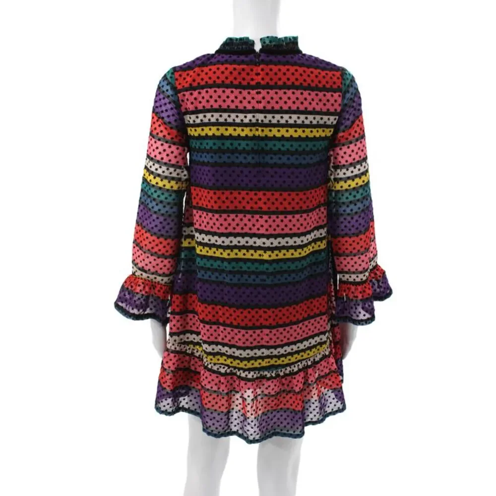 Sonia Rykiel Girls Back Zip Long Sleeve Star Striped Dress Multi Size 12